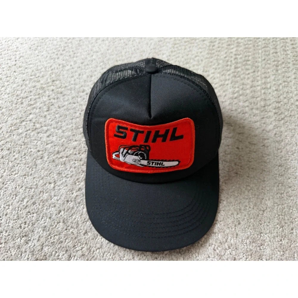 Stihl Men's Black Trucker Hat One Size Adjustable Snap Mesh Back